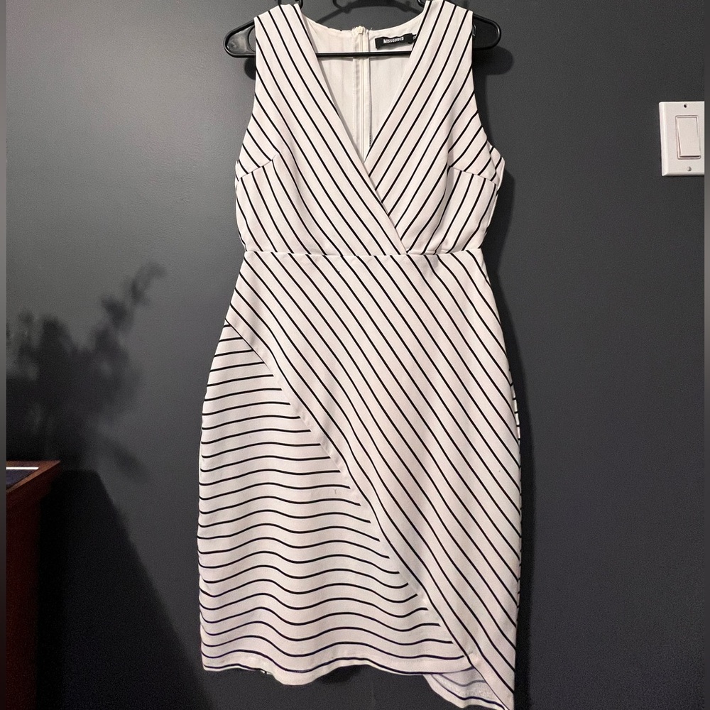 White and Black Asymmetrical Dress